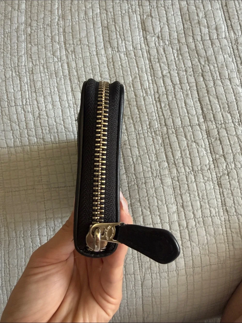 !!SOLD!! Coach Black Signature Zip Wallet with silver Logo